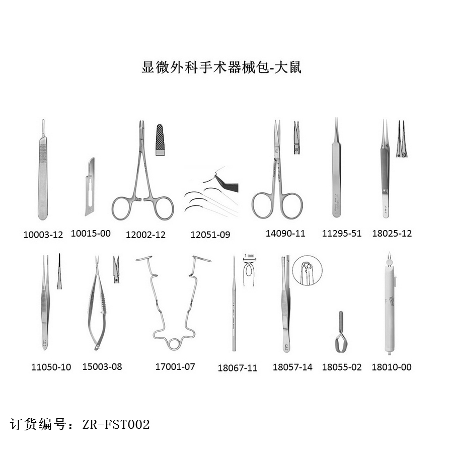 fst大鼠手术器械包 显微外科手术器械 大鼠解剖器械包 精密器械包